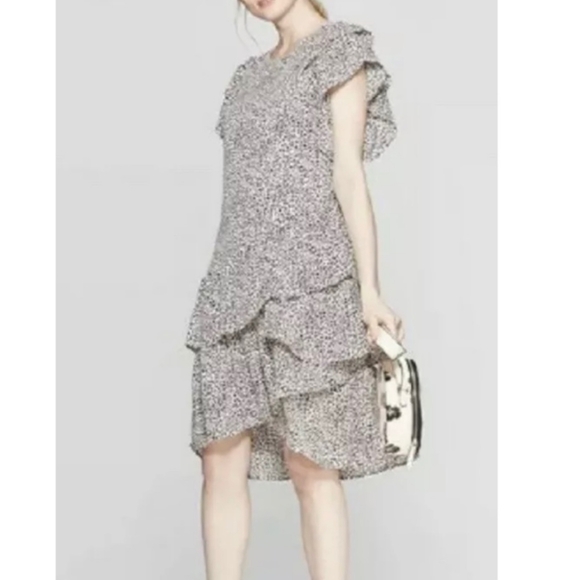 Who What Wear Leopard Peach Print Side Zip Asymmetric A Line Dress Sz L - Picture 1 of 12